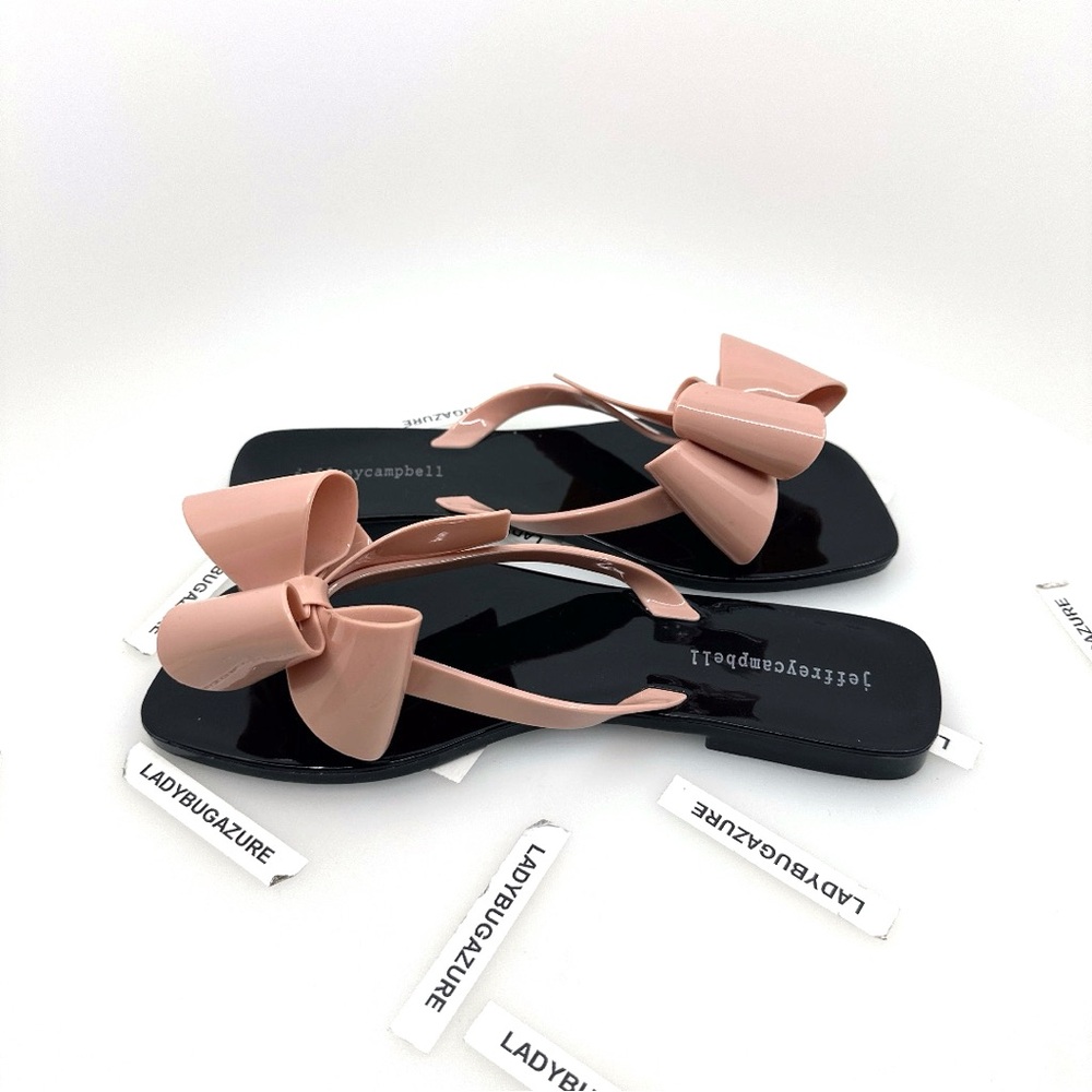 NWOB Jeffrey Campbell Black and Pink Bow Sandals Size 7 EUR 38 - Picture 5 of 10